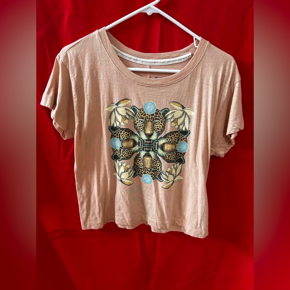Pilcro Peach Short-Sleeve Tee with Leopard & Floral Graphic